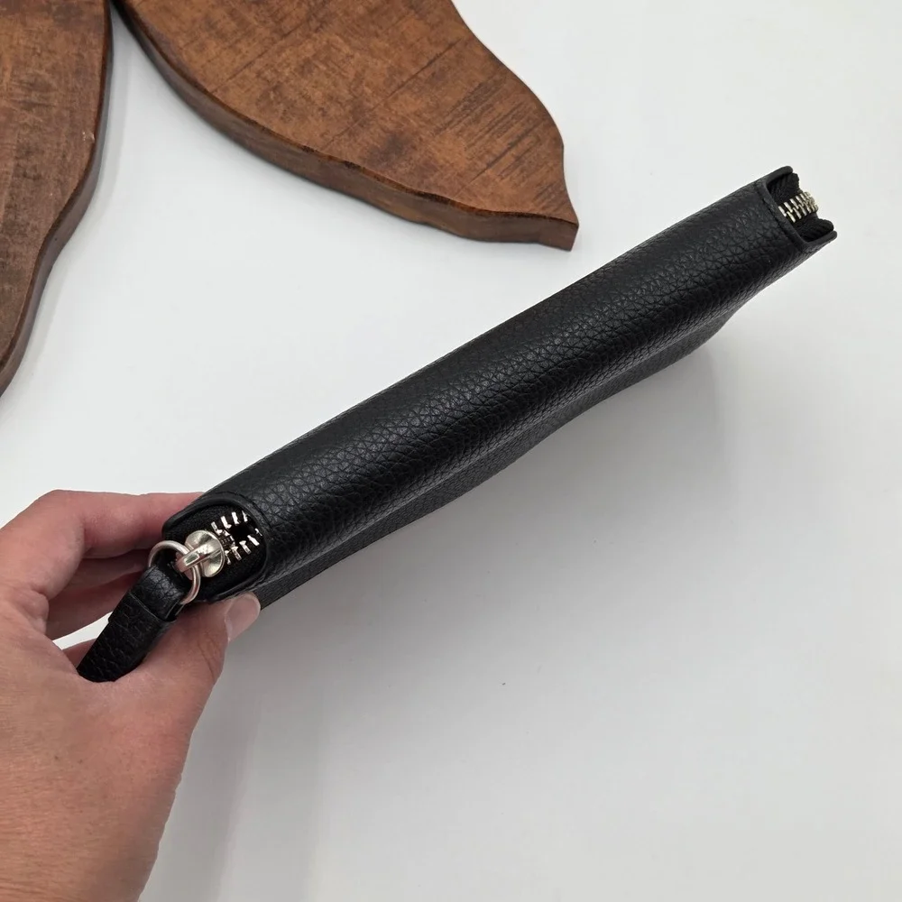 AllSaints Zip Around Pebbled Leather Wristlet Wallet Black 8